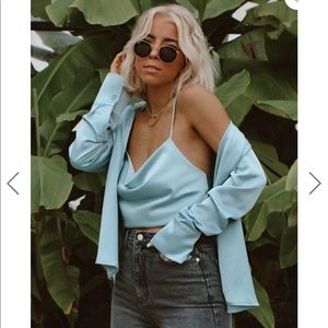 12th Tribe BRIGITTE BLUE SATIN TOP